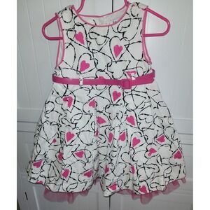 Jillian's Closet Heart Print Dress Party Casual Sleeveless Pink Trim 18M